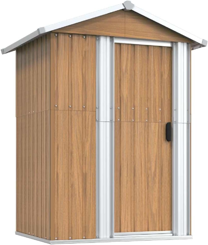 Abri De Jardin Vert 126x97,5x177 Cm En Acier Galvanisé, Abri De Rangement Extérieur Spacieux Avec Porte Coulissante Et Poignée Pratique Pour Outils De Jardin, équipement