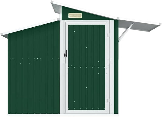 Abri De Jardin Vert En Métal Galvanisé 270x130x208,5 Cm Avec Porte, Aération Et Panneau PC, Rangement Spacieux Pour Outils, Tondeuse, Vélo, Mobilier Extérieur Et Matériel De Jardin
