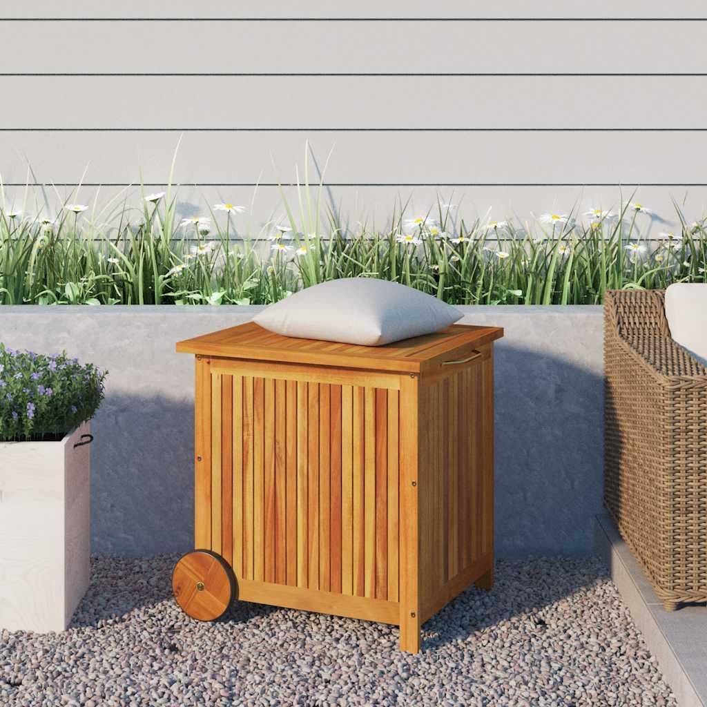 Coffre De Jardin En Bois D'acacia Massif - 113 X 50 X 58 Cm - Avec Roulettes - Résistant Aux Intempéries - Coffre De Rangement Pour Balcon, Terrasse, Extérieur