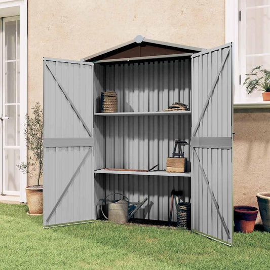 Abri De Jardin Marron 116x45x175 Cm En Acier Galvanisé Pour Rangement Extérieur D'outils Et Mobilier De Jardin, Avec étagères Et Aérations