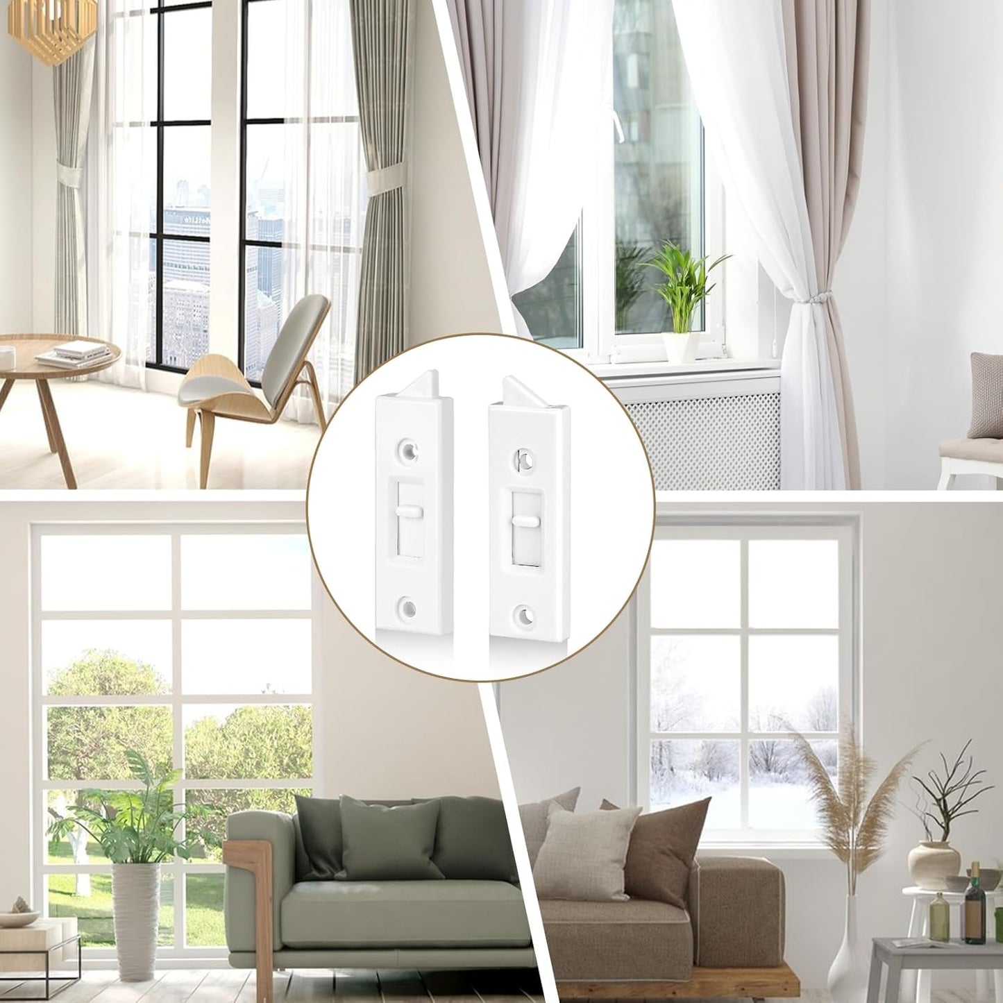 Window Latch 3x1 Inch Plastic Replacement Parts Spring Loaded Window Tilt Latch Latch Window Hardware Clip 2 Inch Hole Center Spacing (White, 2