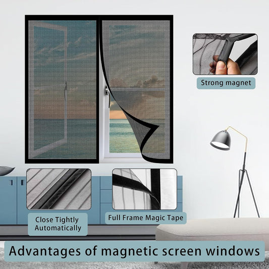 Mosquito Net Window 138 X 118 Cm Extendable Fibreglass Mesh Automatic Closure And Detachable For Living Room Window, White