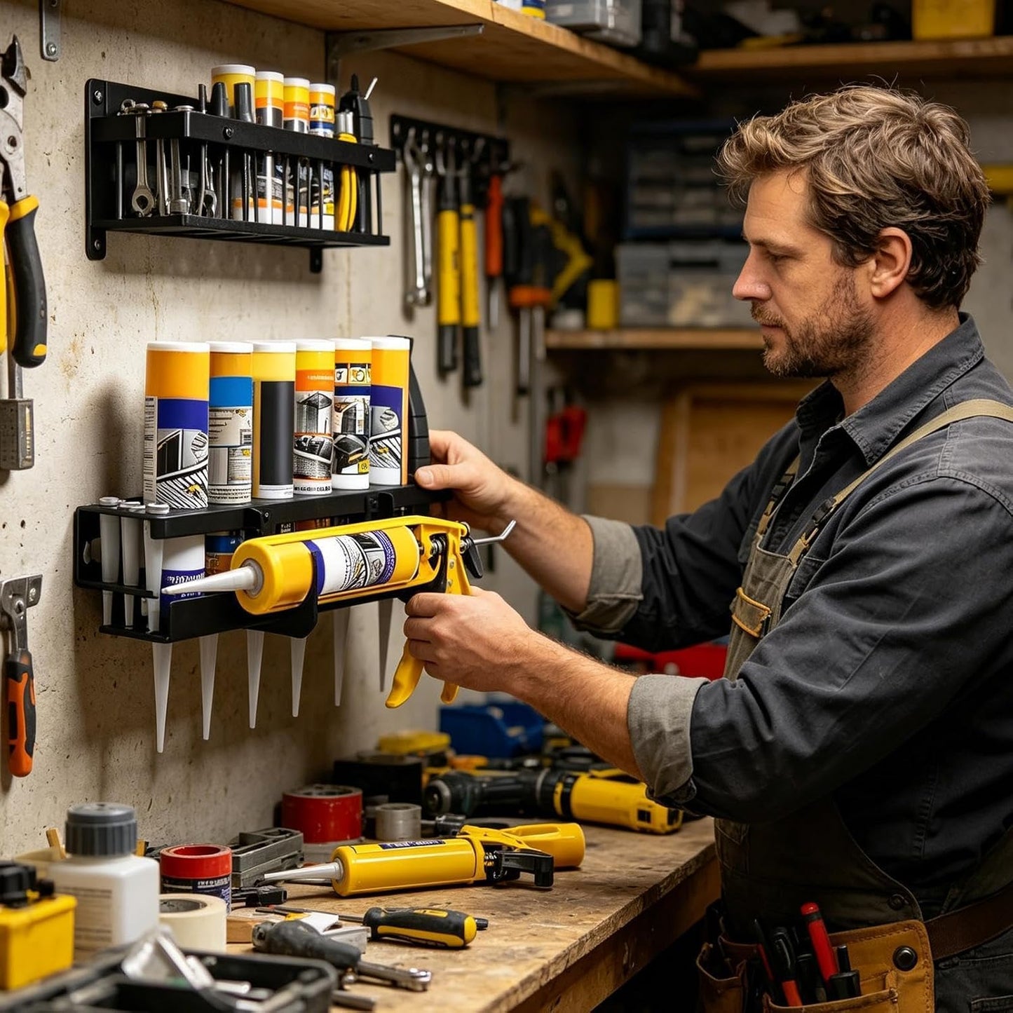 Support Porte-Tube À Graisse Mural - Rack De Rangement Pour Outils Tubulaires - Support Mural Pour Mastic - Idéal Pour Entrepôt, Atelier, Garage, Maison, Industrie, Abri De Jardin Et Espace De