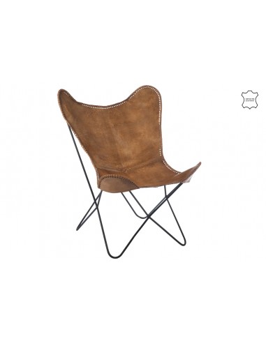 Chaise Papillon en cuir/métal cognac rembourrage situé sous