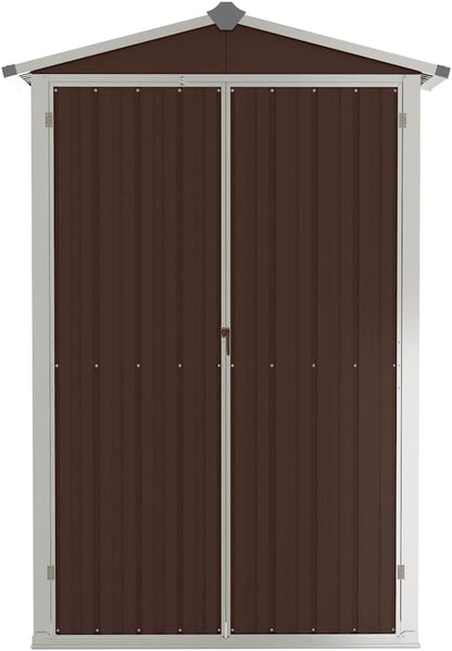  Abri De Jardin Marron 116x45x175 Cm En Acier Galvanisé Pour Rangement Extérieur D'outils Et Mobilier De Jardin, Avec étagères Et Aérations