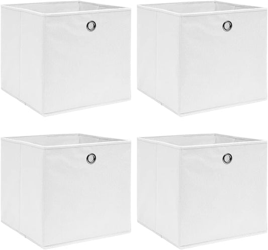 GENERIC Coffre De Rangement, Coffre De Rangement Pour Coussins D'extérieur, Coffres De Rangement D'extérieur Imperméables, 4 Pièces, Blanc, 32 X 32 X 32 Cm, Tissu