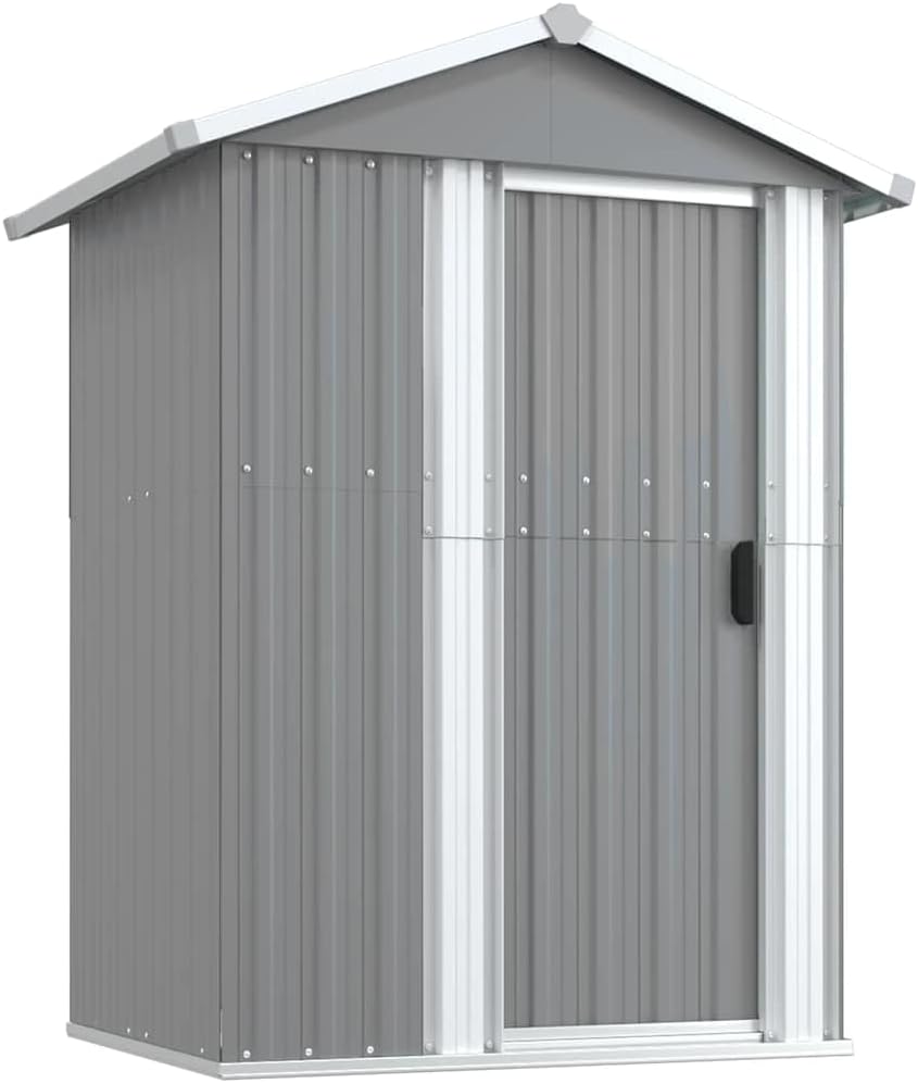  Abri De Jardin Vert 126x97,5x177 Cm En Acier Galvanisé, Abri De Rangement Extérieur Spacieux Avec Porte Coulissante Et Poignée Pratique Pour Outils De Jardin, équipement