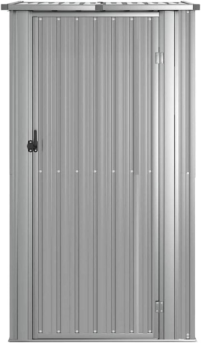  Abri De Jardin Gris 118,5x97x209,5 Cm En Acier Galvanisé, Abri De Rangement Extérieur Avec Toit En Pente Et Porte Verrouillable Pour Outils