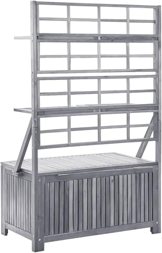  Coffre De Rangement Avec Treillis En Bois D'acacia Massif - 99 X 55 X 160 Cm - Résistant Aux Intempéries - Avec 4 étagères Réglables - Pour Balcon, Terrasse, Extérieur