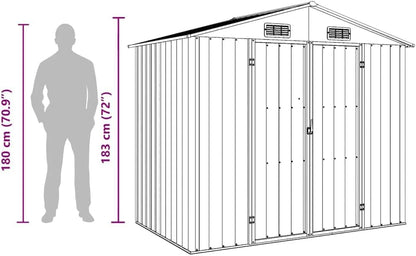  Abri De Jardin Vert En Métal Galvanisé 205x129x183 Cm, Cabanon De Rangement Pour Outils Et Mobilier Extérieur Avec Ventilation Et Portes Doubles