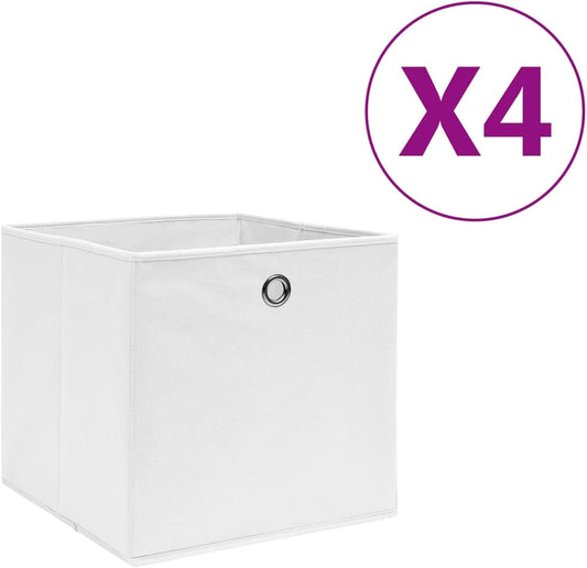 GENERIC Coffre De Rangement, Coffre De Rangement Pour Coussins D'extérieur, Coffres De Rangement D'extérieur Imperméables, 4 Pièces, Tissu Non Tissé, 28 X 28 X 28 Cm, Blanc