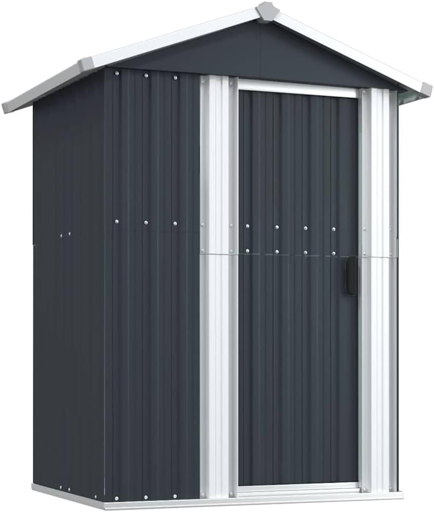  Abri De Jardin Vert 126x97,5x177 Cm En Acier Galvanisé, Abri De Rangement Extérieur Spacieux Avec Porte Coulissante Et Poignée Pratique Pour Outils De Jardin, équipement