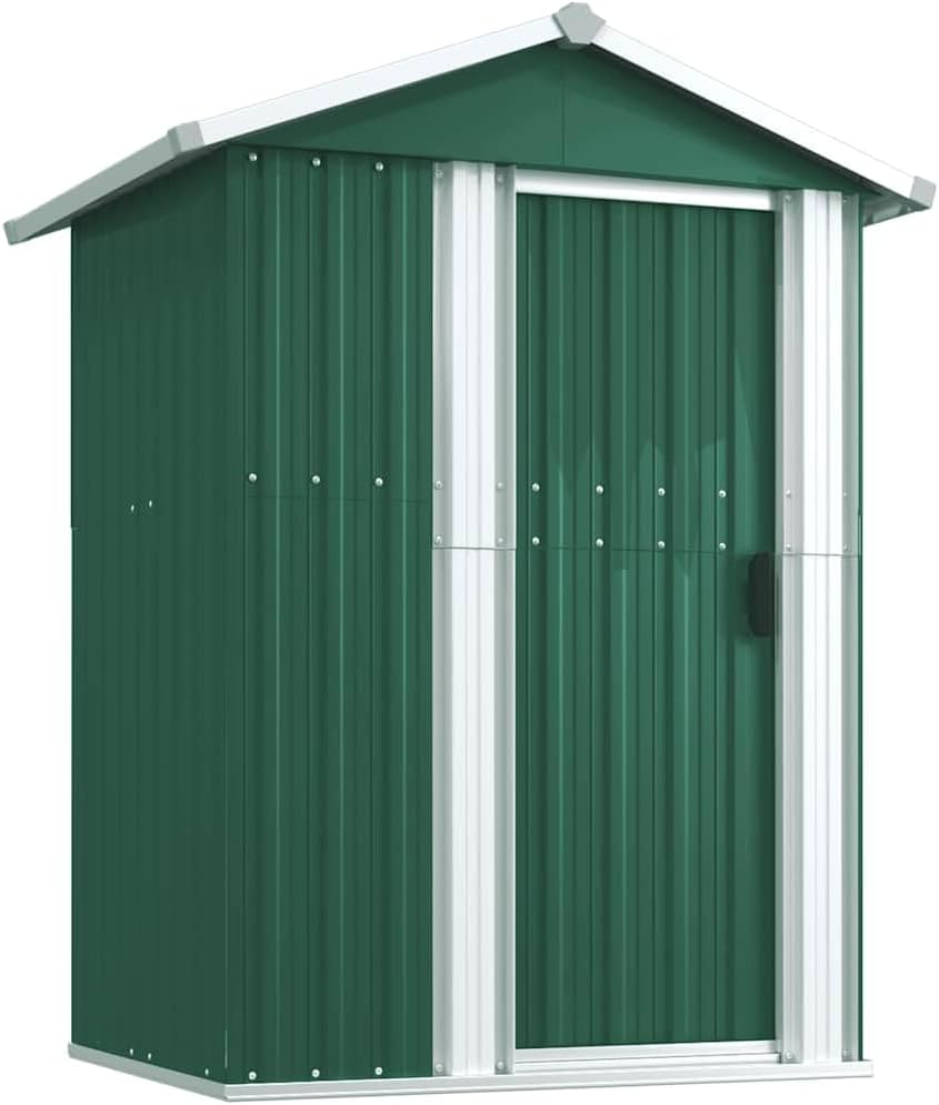  Abri De Jardin Vert 126x97,5x177 Cm En Acier Galvanisé, Abri De Rangement Extérieur Spacieux Avec Porte Coulissante Et Poignée Pratique Pour Outils De Jardin, équipement