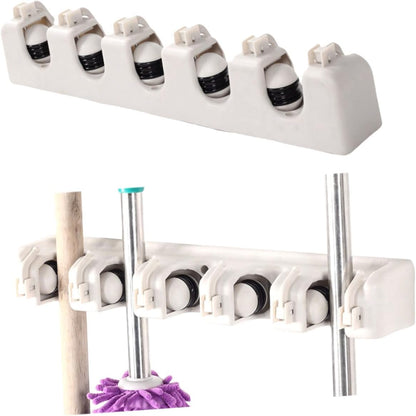  VOSAREA Support Mural Beige Pour Balais Et Brosses En Plastique Abs Avec 6 Crochets Robustes Et 5 Positions, Pour Buanderie Et Bureaux, Fixation Par Vis Incluse