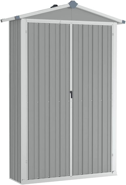  Abri De Jardin Marron 116x45x175 Cm En Acier Galvanisé Pour Rangement Extérieur D'outils Et Mobilier De Jardin, Avec étagères Et Aérations