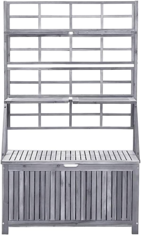  Coffre De Rangement Avec Treillis En Bois D'acacia Massif - 99 X 55 X 160 Cm - Résistant Aux Intempéries - Avec 4 étagères Réglables - Pour Balcon, Terrasse, Extérieur
