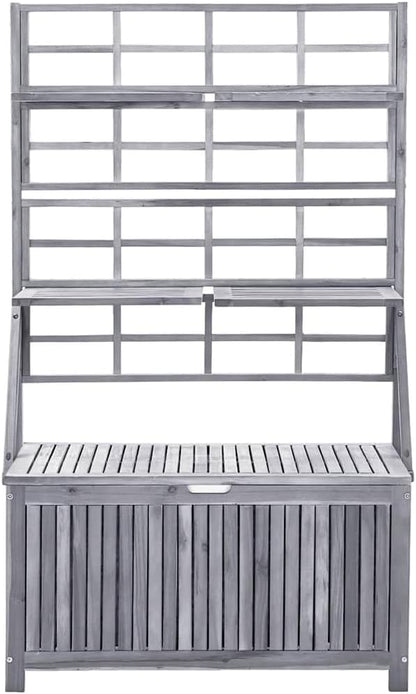  Coffre De Rangement Avec Treillis En Bois D'acacia Massif - 99 X 55 X 160 Cm - Résistant Aux Intempéries - Avec 4 étagères Réglables - Pour Balcon, Terrasse, Extérieur
