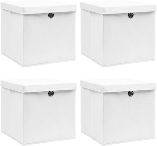 Coffre De Rangement, Coffre De Rangement Pour Coussins D'extérieur, Coffres De Rangement D'extérieur étanches Avec Couvercles, 4 Pièces, Blanc, 32 X 32 X 32 Cm, Tissu