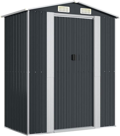  Abri De Jardin Marron Foncé 192x108x223 Cm En Acier Galvanisé, Rangement Extérieur Spacieux Pour Outils De Jardin, équipement De Piscine Et Accessoires, Avec Porte Coulissante