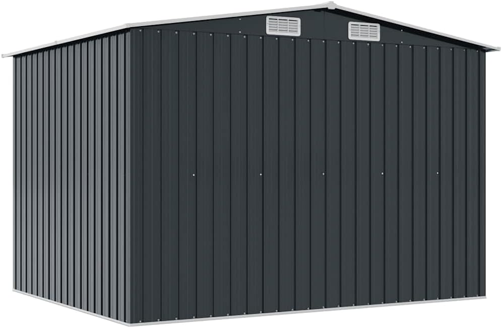 Abri De Rangement Extérieur En Métal Anthracite 257x205x178 Cm, Abri De Jardin Outillage Avec Doubles Portes Coulissantes Et 4 Aérations, Acier Galvanisé Résistant à La Corrosion