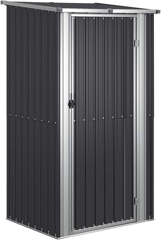  Abri De Jardin Gris 118,5x97x209,5 Cm En Acier Galvanisé, Abri De Rangement Extérieur Avec Toit En Pente Et Porte Verrouillable Pour Outils