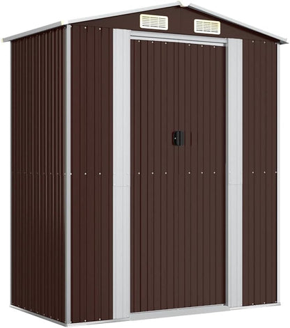  Abri De Jardin Marron Foncé 192x108x223 Cm En Acier Galvanisé, Rangement Extérieur Spacieux Pour Outils De Jardin, équipement De Piscine Et Accessoires, Avec Porte Coulissante