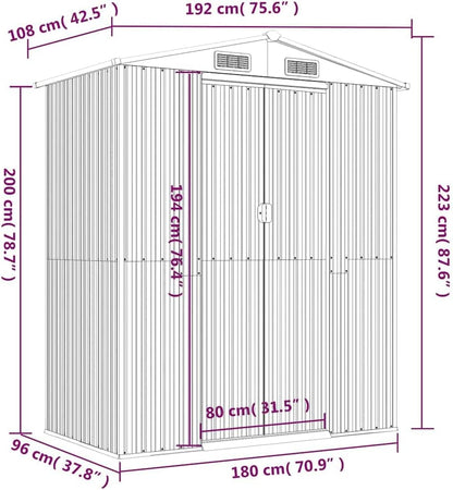  Abri De Jardin Marron Foncé 192x108x223 Cm En Acier Galvanisé, Rangement Extérieur Spacieux Pour Outils De Jardin, équipement De Piscine Et Accessoires, Avec Porte Coulissante