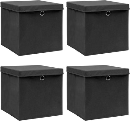  Coffre De Rangement, Boîte De Rangement Pour Coussins D'extérieur, Boîtes De Rangement D'extérieur Imperméables Avec Couvercle, 4 Pièces, Noir, 32 X 32 X 32 Cm, Tissu