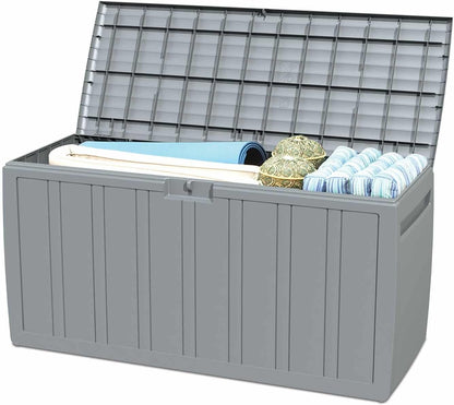 Gardiun Coffre De Rangement Fabriqué En Résine Top 117 X 45,5 X 57,50 Cm 270 L Montage En Clic Avec Système De Fermeture Gris