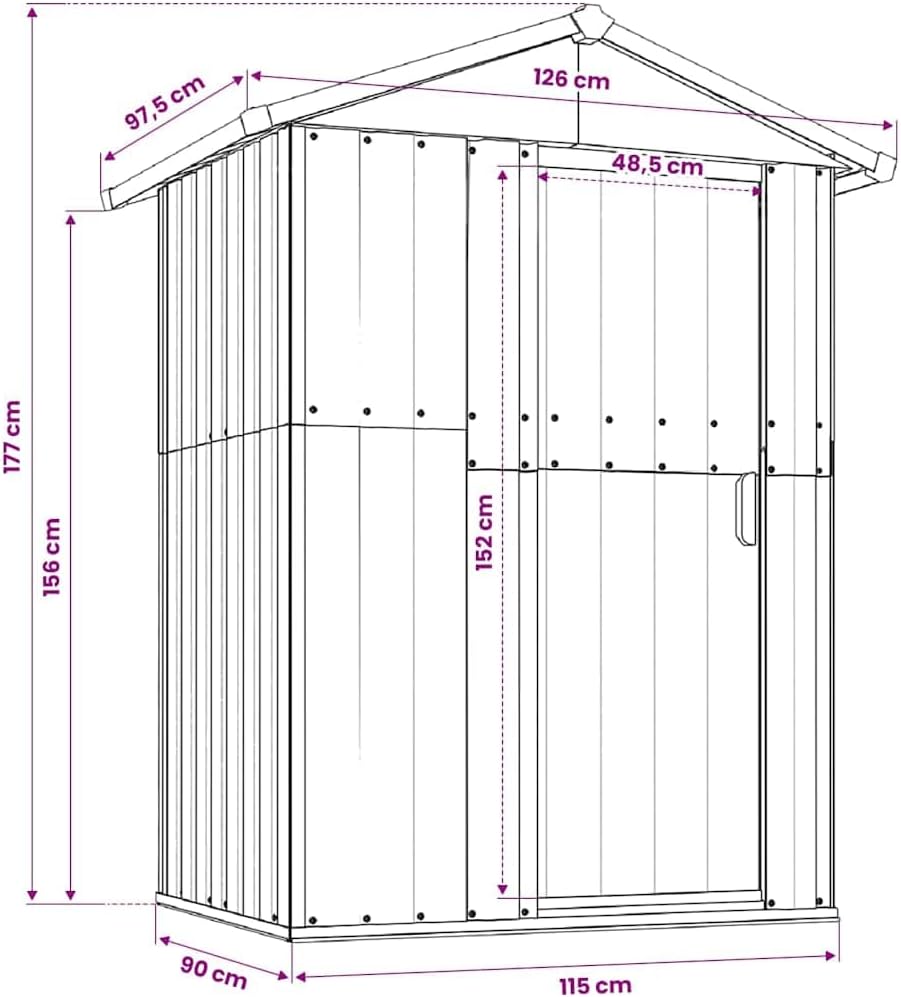  Abri De Jardin Vert 126x97,5x177 Cm En Acier Galvanisé, Abri De Rangement Extérieur Spacieux Avec Porte Coulissante Et Poignée Pratique Pour Outils De Jardin, équipement