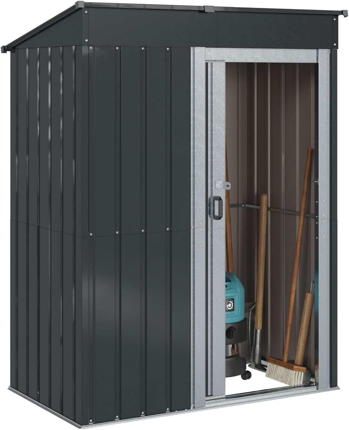  Cabanon De Jardin Métallique Anthracite 137x81x180 Cm, Abri De Jardin Rectangulaire Pour Extérieur, Remise Pratique Avec Rangement Pour Outils Et Pots, Design Moderne Et Durable
