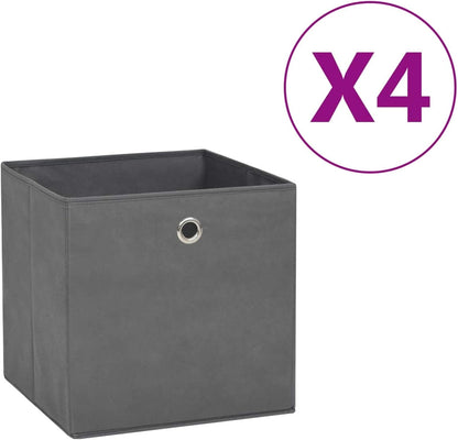 GENERIC Coffre De Rangement, Coffre De Rangement Pour Coussins D'extérieur, Coffres De Rangement D'extérieur Imperméables, 4 Pièces, Tissu Non Tissé, 28 X 28 X 28 Cm, Gris