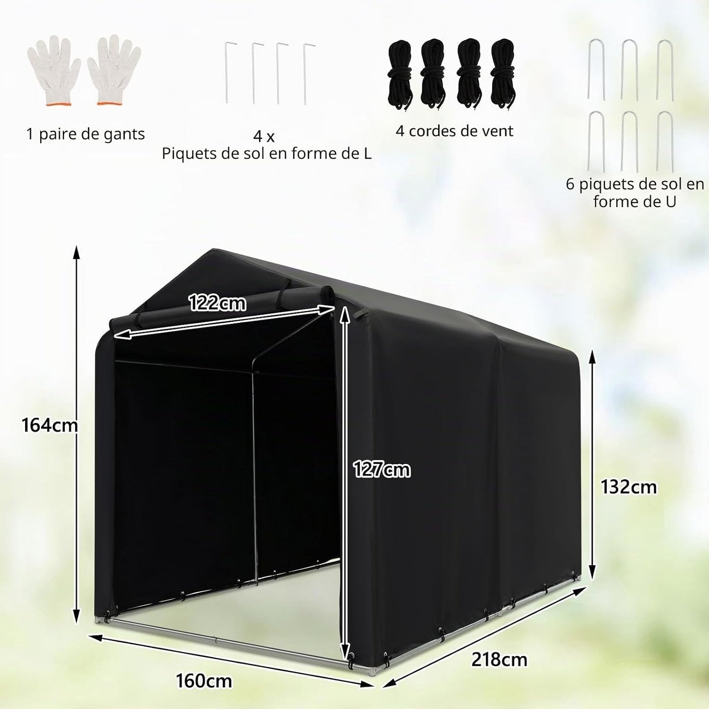  FANTASK Abri De Garage étanche Avec Porte Zippée Enroulable Et Cadre En Métal (Gris Foncé)