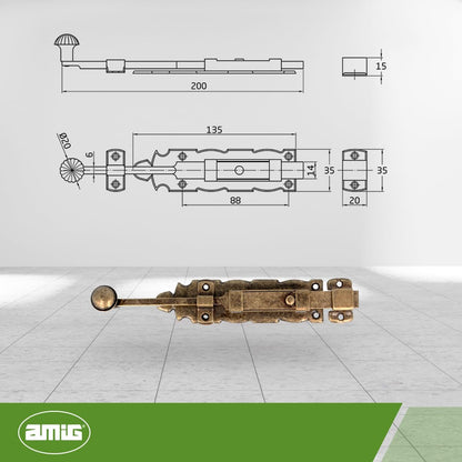  Amig - Loquet De Fenêtre - Modèle 411 - Acier Avec Tige En Zamak - 200 Mm - Largeur : 35 Mm - Idéal Pour Les Fenêtres
