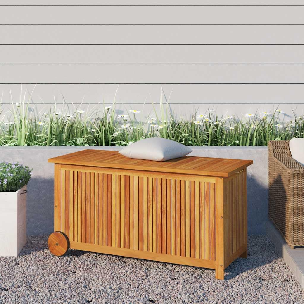  Coffre De Jardin En Bois D'acacia Massif - 113 X 50 X 58 Cm - Avec Roulettes - Résistant Aux Intempéries - Coffre De Rangement Pour Balcon, Terrasse, Extérieur