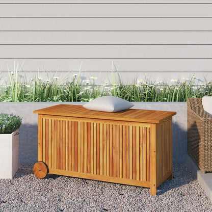  Coffre De Jardin En Bois D'acacia Massif - 113 X 50 X 58 Cm - Avec Roulettes - Résistant Aux Intempéries - Coffre De Rangement Pour Balcon, Terrasse, Extérieur