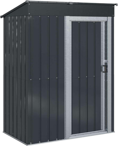  Cabanon De Jardin Métallique Anthracite 137x81x180 Cm, Abri De Jardin Rectangulaire Pour Extérieur, Remise Pratique Avec Rangement Pour Outils Et Pots, Design Moderne Et Durable