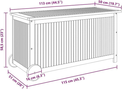  Coffre De Jardin En Bois D'acacia Massif - 113 X 50 X 58 Cm - Avec Roulettes - Résistant Aux Intempéries - Coffre De Rangement Pour Balcon, Terrasse, Extérieur