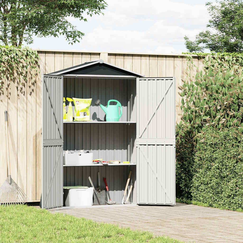  Abri De Jardin Vert En Acier Galvanisé 116 X 45 X 175 Cm Avec Double Porte Et étagère Pour Outils De Jardin, Vélo, Tondeuse, Poubelle, Rangement En Extérieur