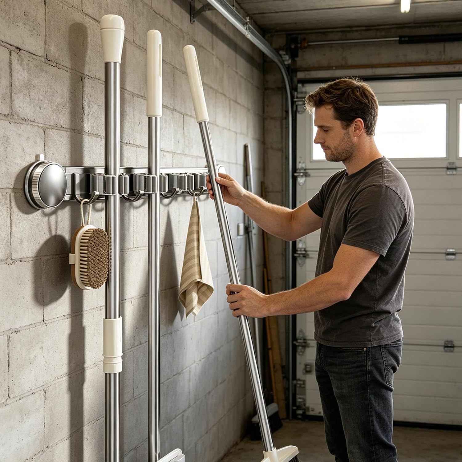  Support Pour Balais Et Serpillères | Support Renforcé Robuste Et Inoxydable - Organisateur D'Outils De Nettoyage Domestique | Pour Maison, Bureau, Appartement, Chambre, Salon Et Salle De Bain