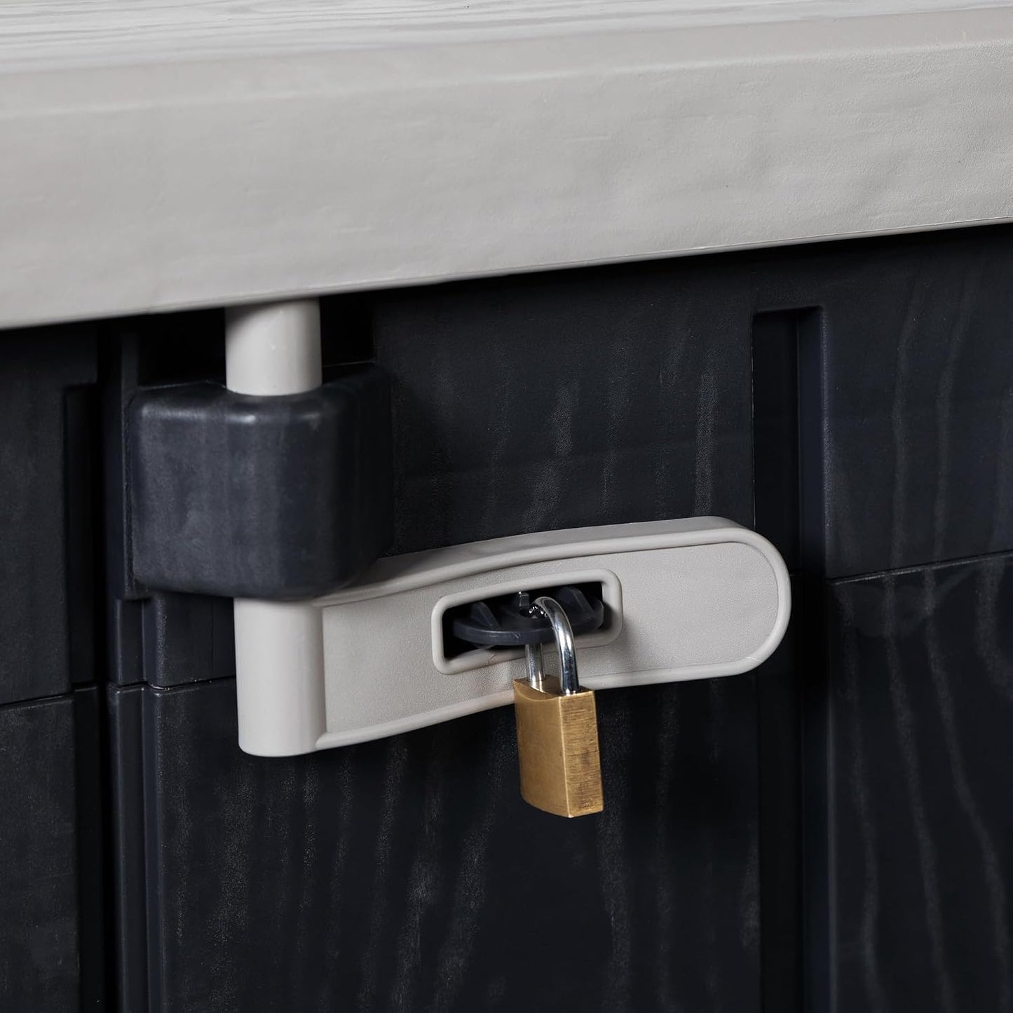  Toomax Stora Way Plus XL Coffre De Rangement Extérieur En Polypropylène Recyclé Avec Effet Bois, Couleur Anthracite/Gris Taupe