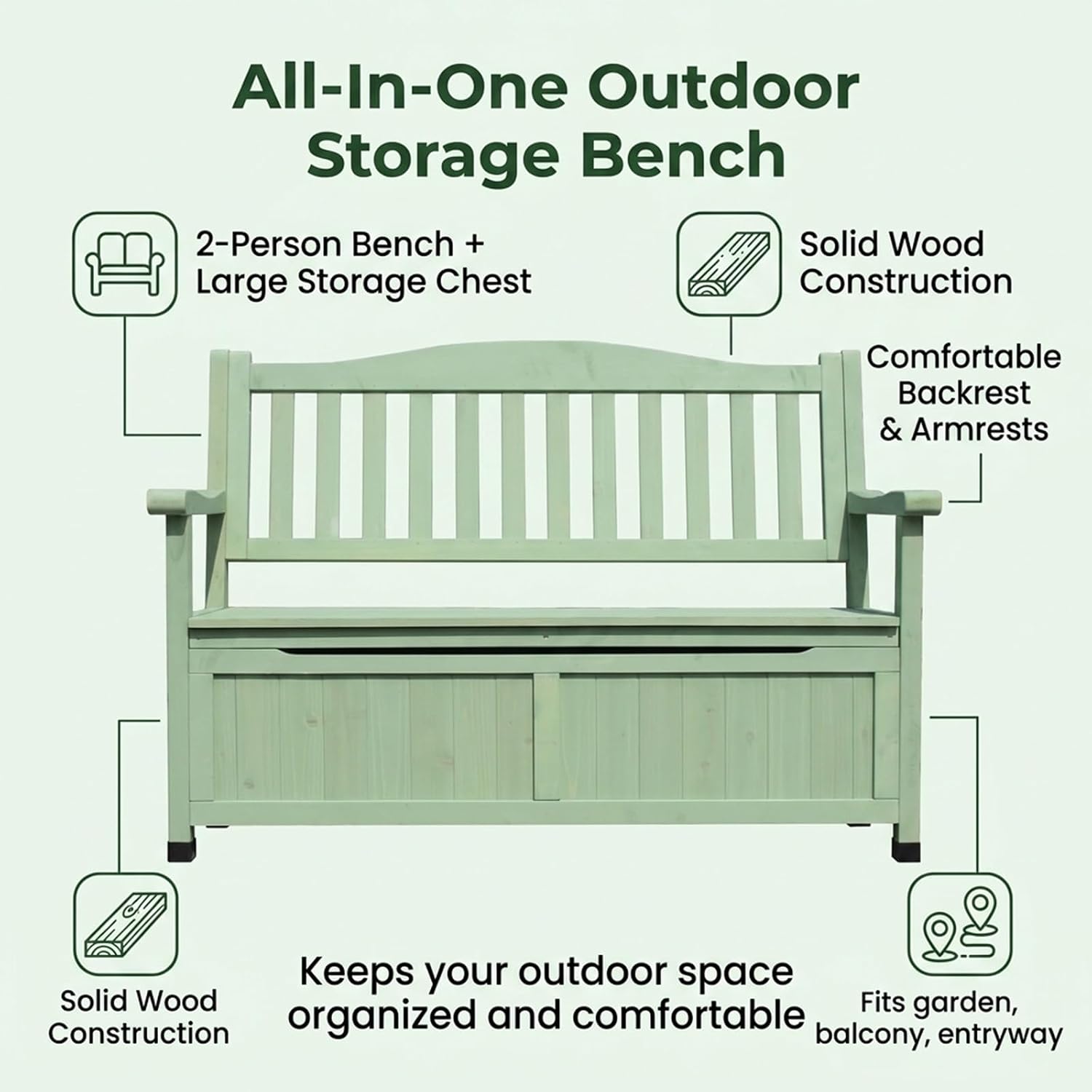  Banc De Rangement Extérieur En Bois D'Épicéa, Coffre De Jardin 2 Places Avec Dossier, Structure Renforcée, Pour Patio, Balcon, Terrasse, Résistant Aux Intempéries(Brown)