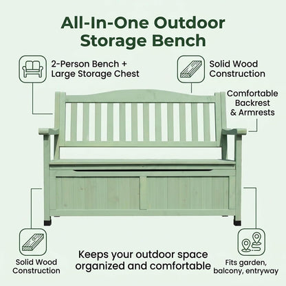  Banc De Rangement Extérieur En Bois D'Épicéa, Coffre De Jardin 2 Places Avec Dossier, Structure Renforcée, Pour Patio, Balcon, Terrasse, Résistant Aux Intempéries(Brown)