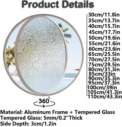  Round Rotating Window Aluminum Alloy Window Wall Mounted Tempered Glass Porthole With Handle Decorative Casement Window For Kitchen And Home, White 3.5cm/21.6"