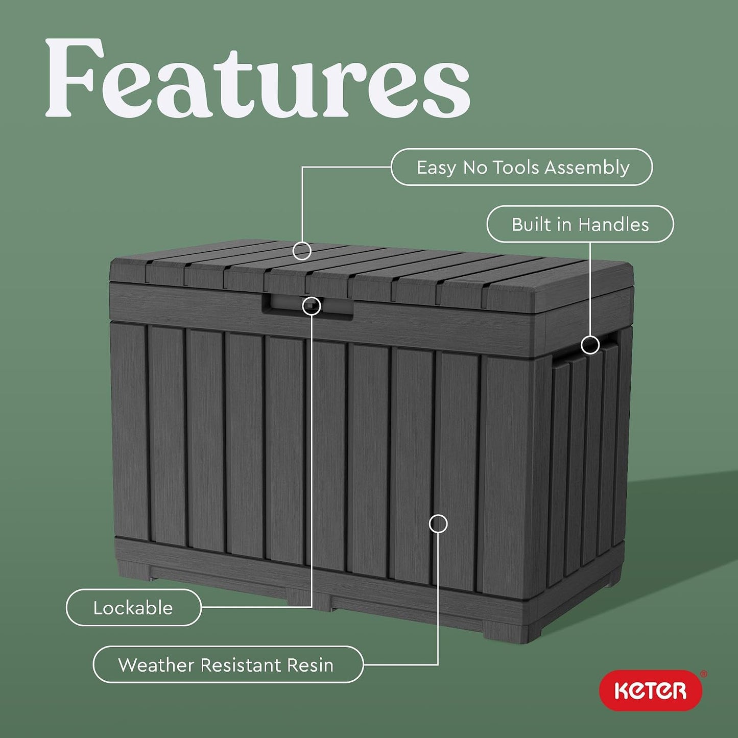  Keter Kentwood Boîte De Terrasse En Résine De 157 Litres - Organisation Et Rangement Pour Coussins De Terrasse, Coussins Décoratifs Et Outils De Jardin, Gris Foncé