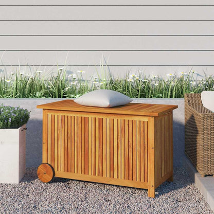  Coffre De Jardin En Bois D'acacia Massif - 113 X 50 X 58 Cm - Avec Roulettes - Résistant Aux Intempéries - Coffre De Rangement Pour Balcon, Terrasse, Extérieur