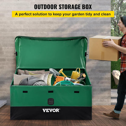  VEVOR Boîte De Rangement D'extérieur En Polyéthylène étanche Avec Cadre Galvanisé, Protection Contre Les Intempéries Et Portable, Pour Camping, Jardin, Piscine Et Cour, Noir Et Vert