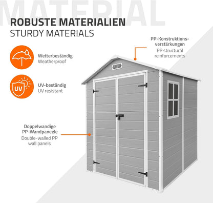  ECD Germany Abri De Jardin Avec Plancher En Résine PP 5m³ Gris Clair, Toit Double Pente, Fenêtre, Porte Double, Ventilation, Cabane De Rangement Extérieur 151x182x220 Cm, Résistant Aux Intempéries