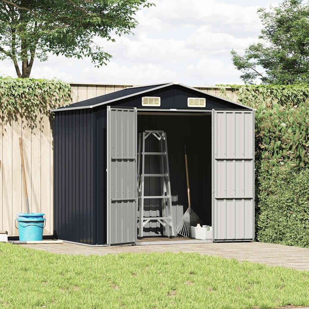  Abri De Jardin Vert En Métal Galvanisé 205x129x183 Cm, Cabanon De Rangement Pour Outils Et Mobilier Extérieur Avec Ventilation Et Portes Doubles