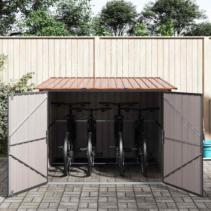  Abri De Vélo Extérieur 3 Pièces Marron 216x207x158 Cm En Métal Robuste Avec Portes à Charnières Doubles Et Hasp De Cadenas Pour Rangement Spacieux De Plusieurs Vélos